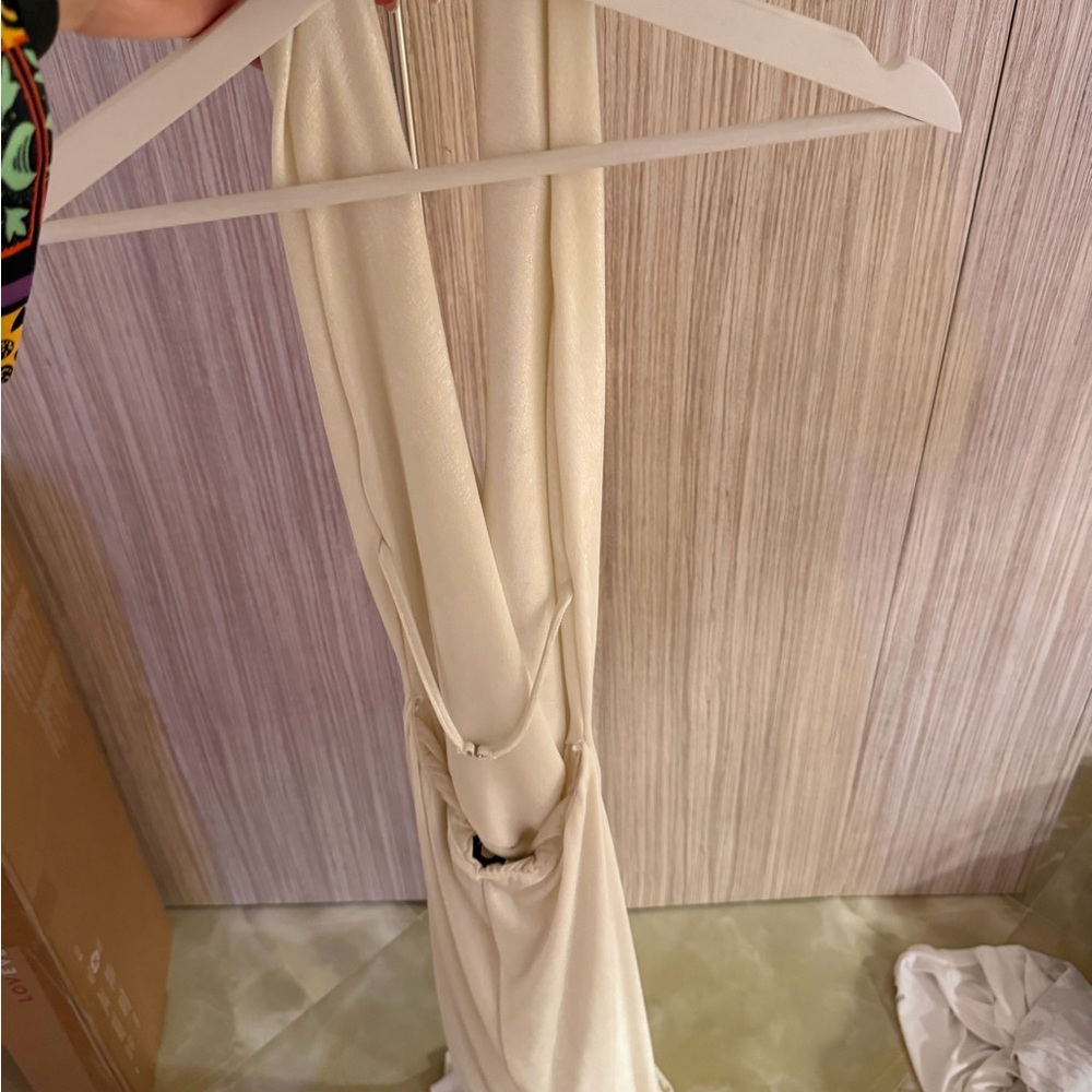Zara Cream Satin Halter Dress